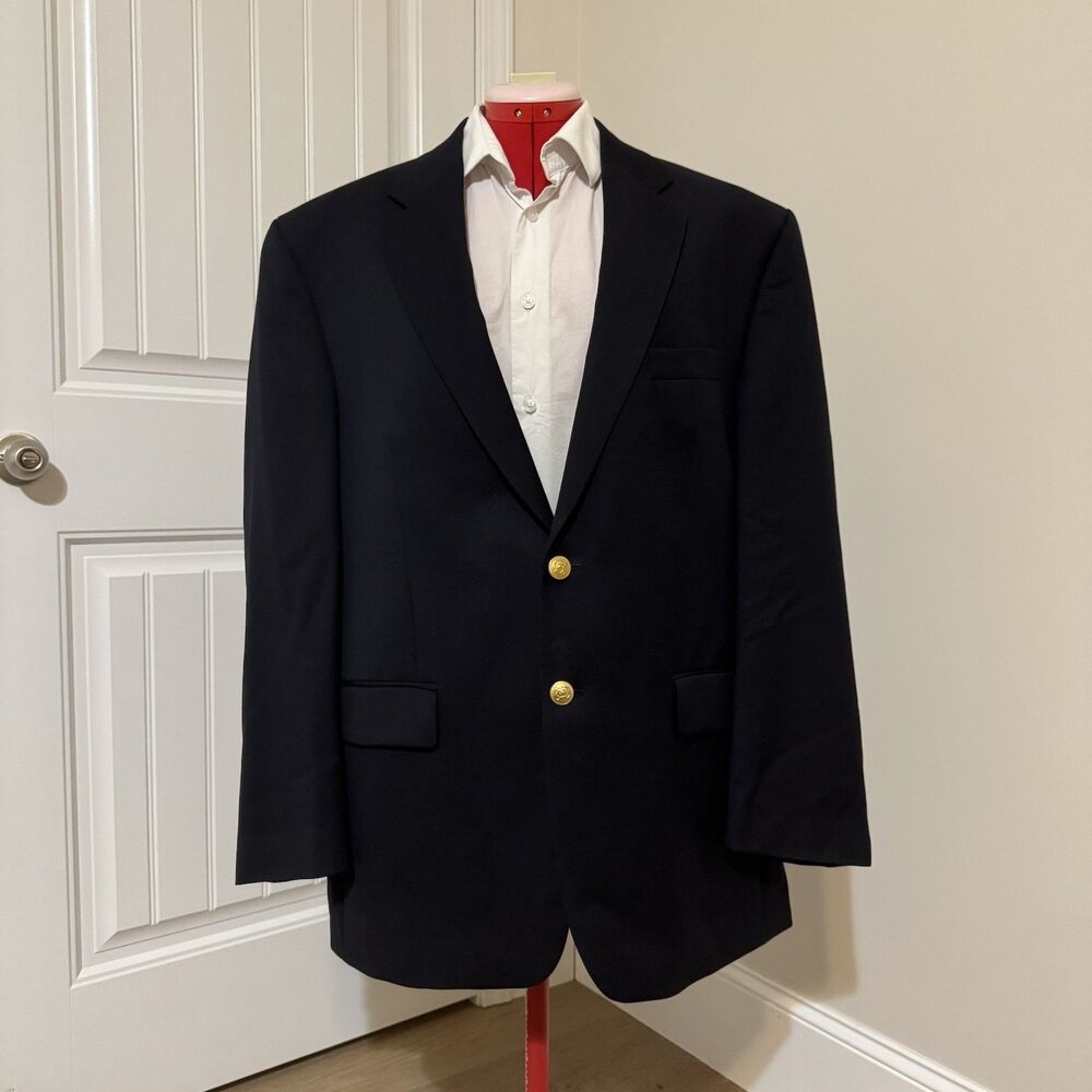 Chaps Mens44R  100% Wool 2 Button Gold Crest Buttons Blazer Sport Coat